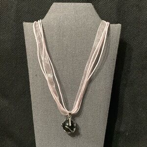 Vintage Sterling 925 pendant with Midnight Madagascar Crystal & Pink necklace